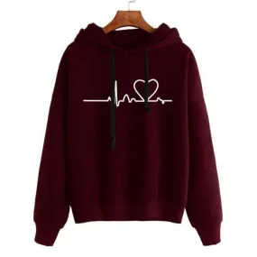 Heartbeat Print Hoodies For Women