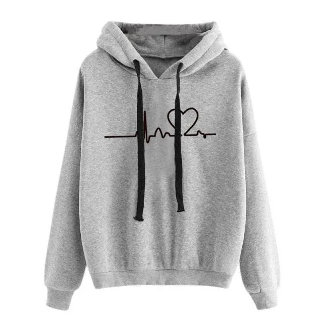 Heartbeat Print Hoodies For Women