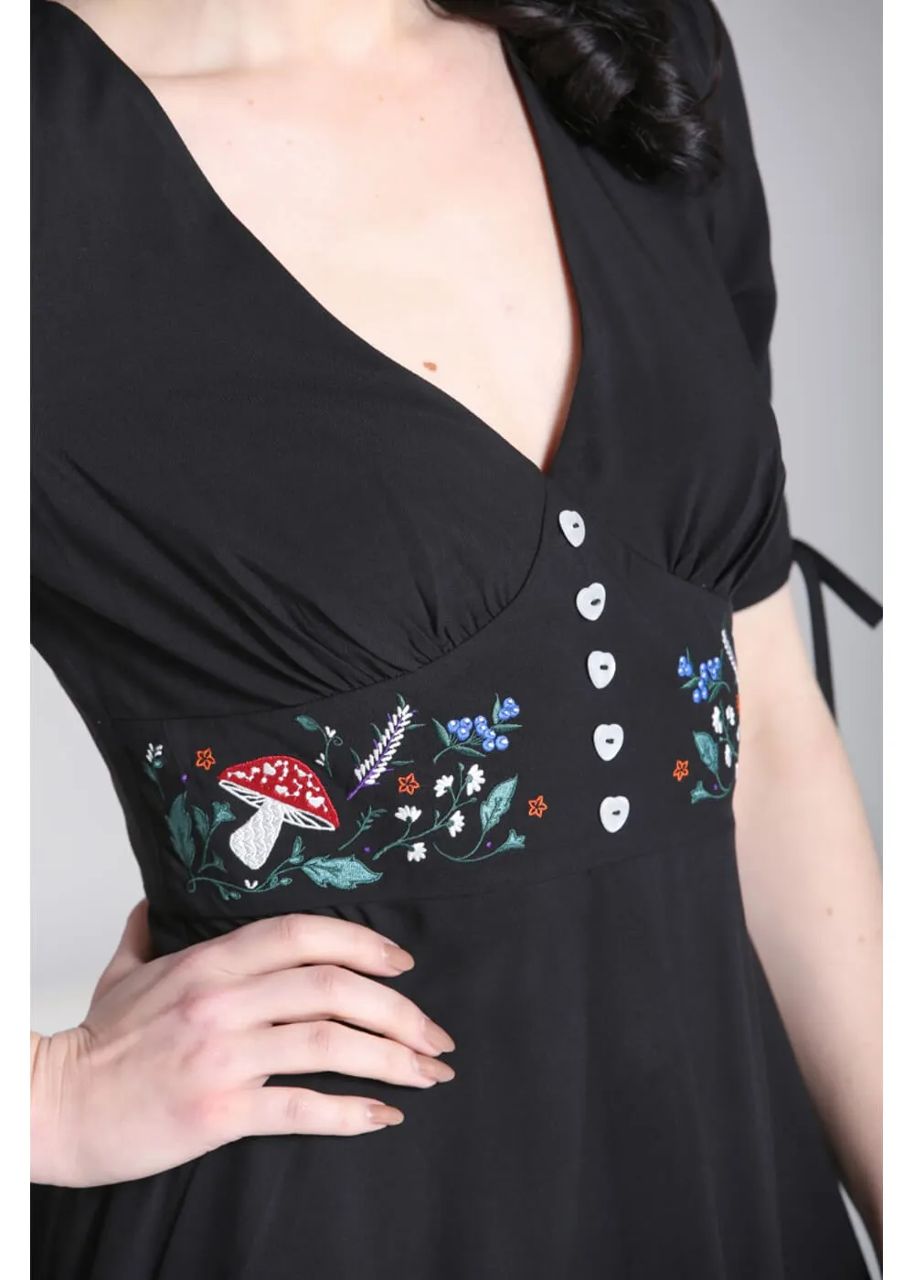 Hell Bunny Natura Mushroom 40's Swing Dress Black