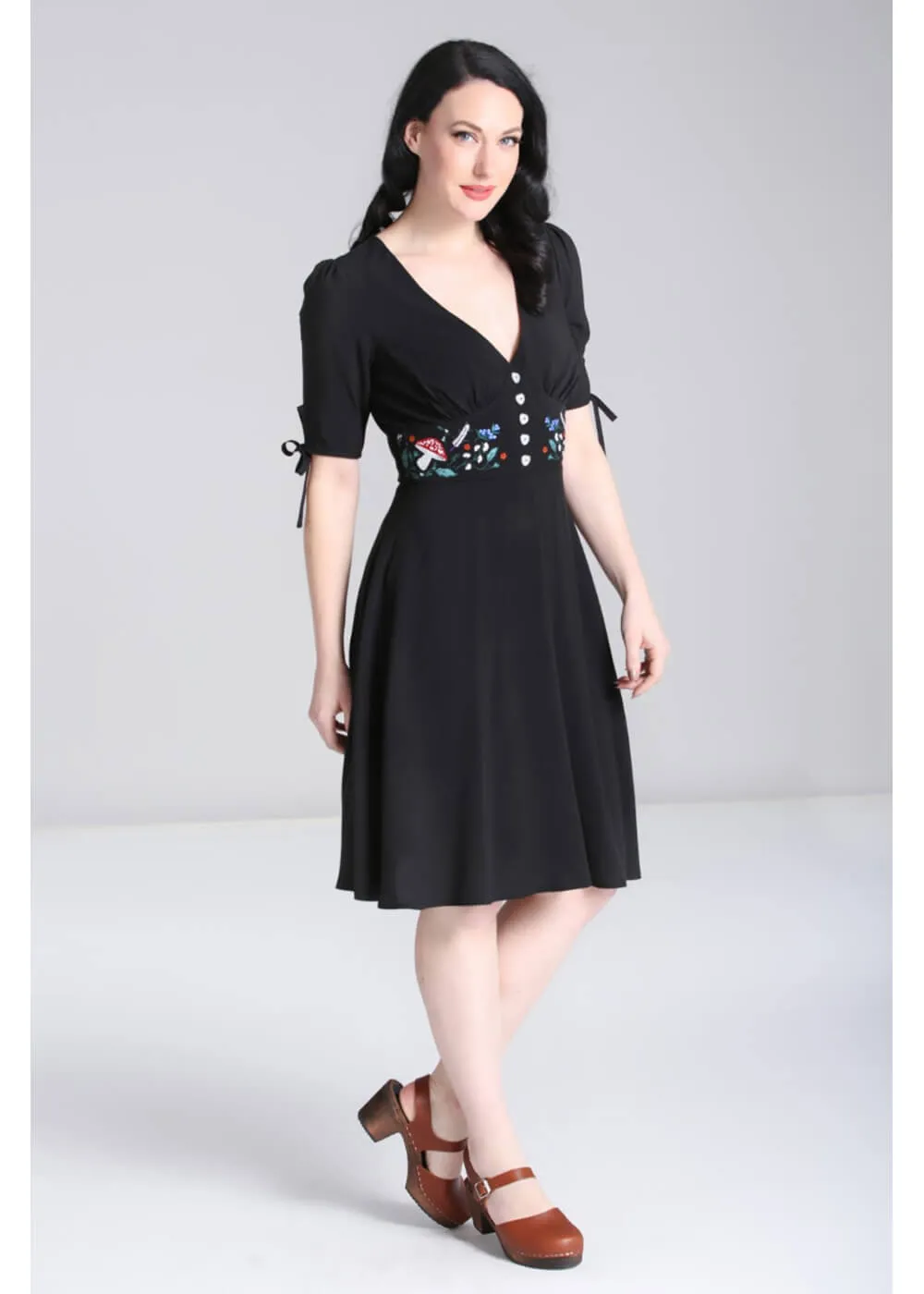 Hell Bunny Natura Mushroom 40's Swing Dress Black