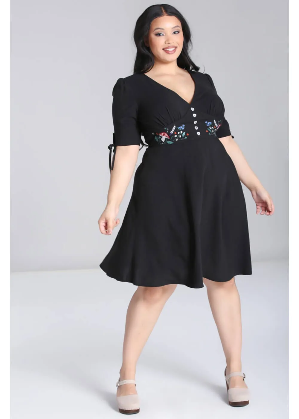 Hell Bunny Natura Mushroom 40's Swing Dress Black