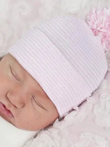 Ilybean - Striped Pink Hat with Mixed Pom Pom