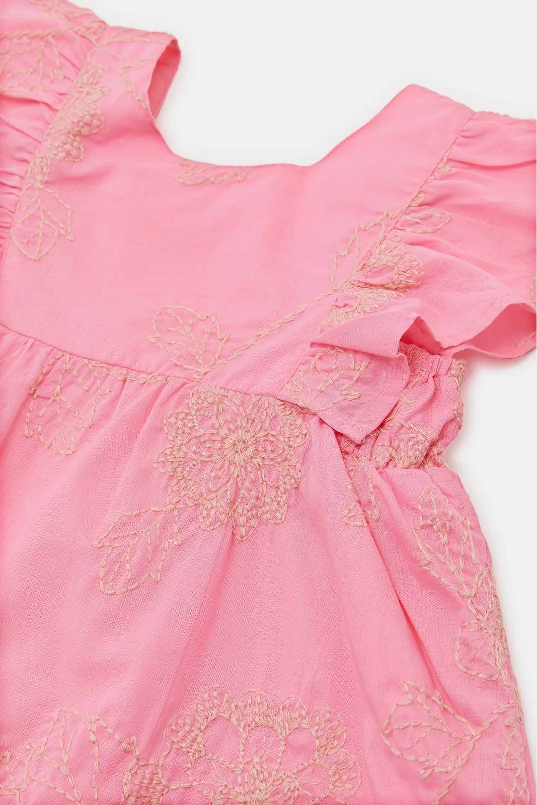 Infant Girls Pink Embroidery Flutter Sleeves Dress