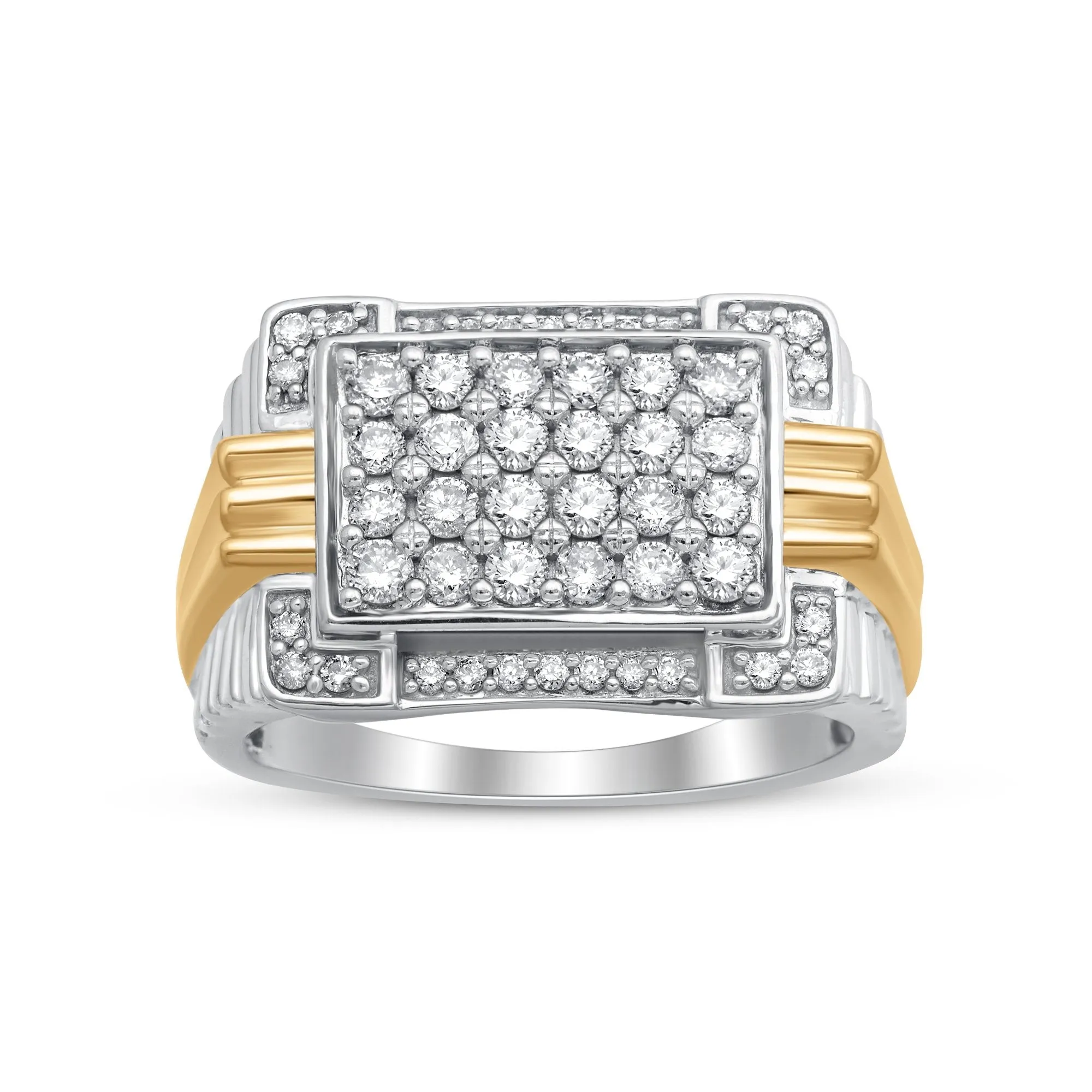 Jewelili 10K Yellow and White Gold With 1.00 CTTW Natural White Round Diamonds Men's Ring