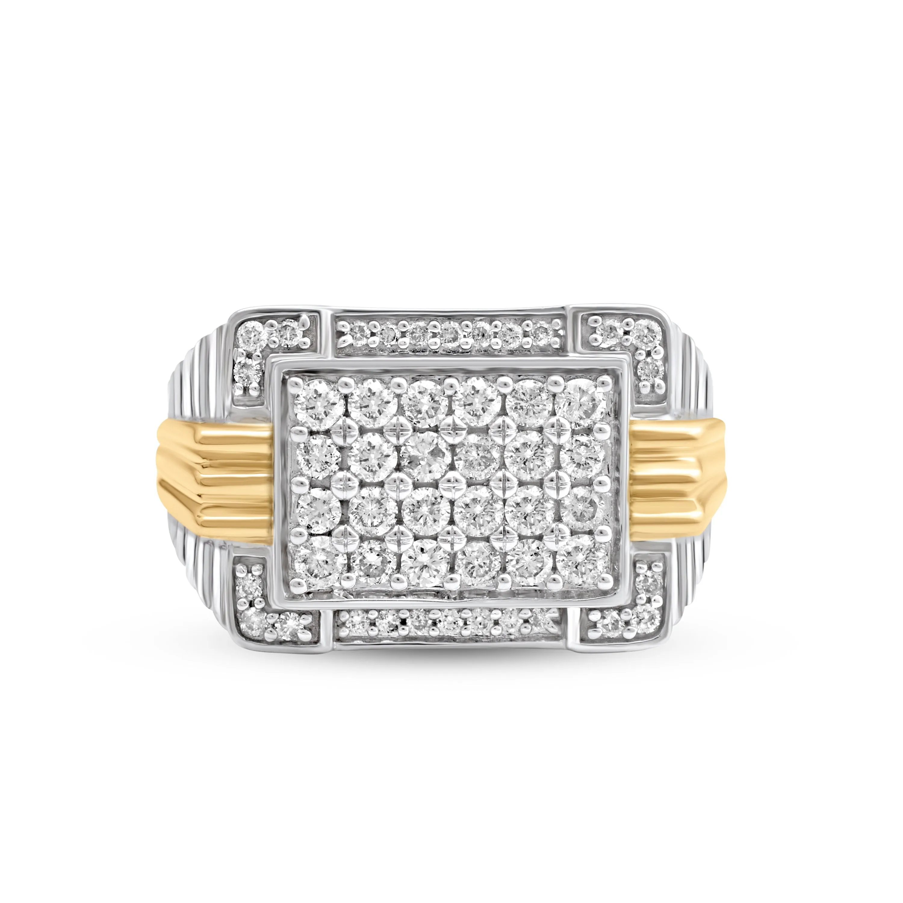 Jewelili 10K Yellow and White Gold With 1.00 CTTW Natural White Round Diamonds Men's Ring