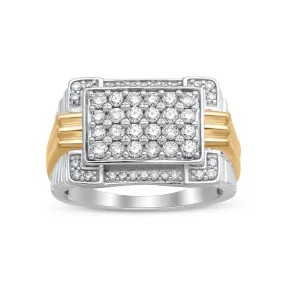 Jewelili 10K Yellow and White Gold With 1.00 CTTW Natural White Round Diamonds Men's Ring