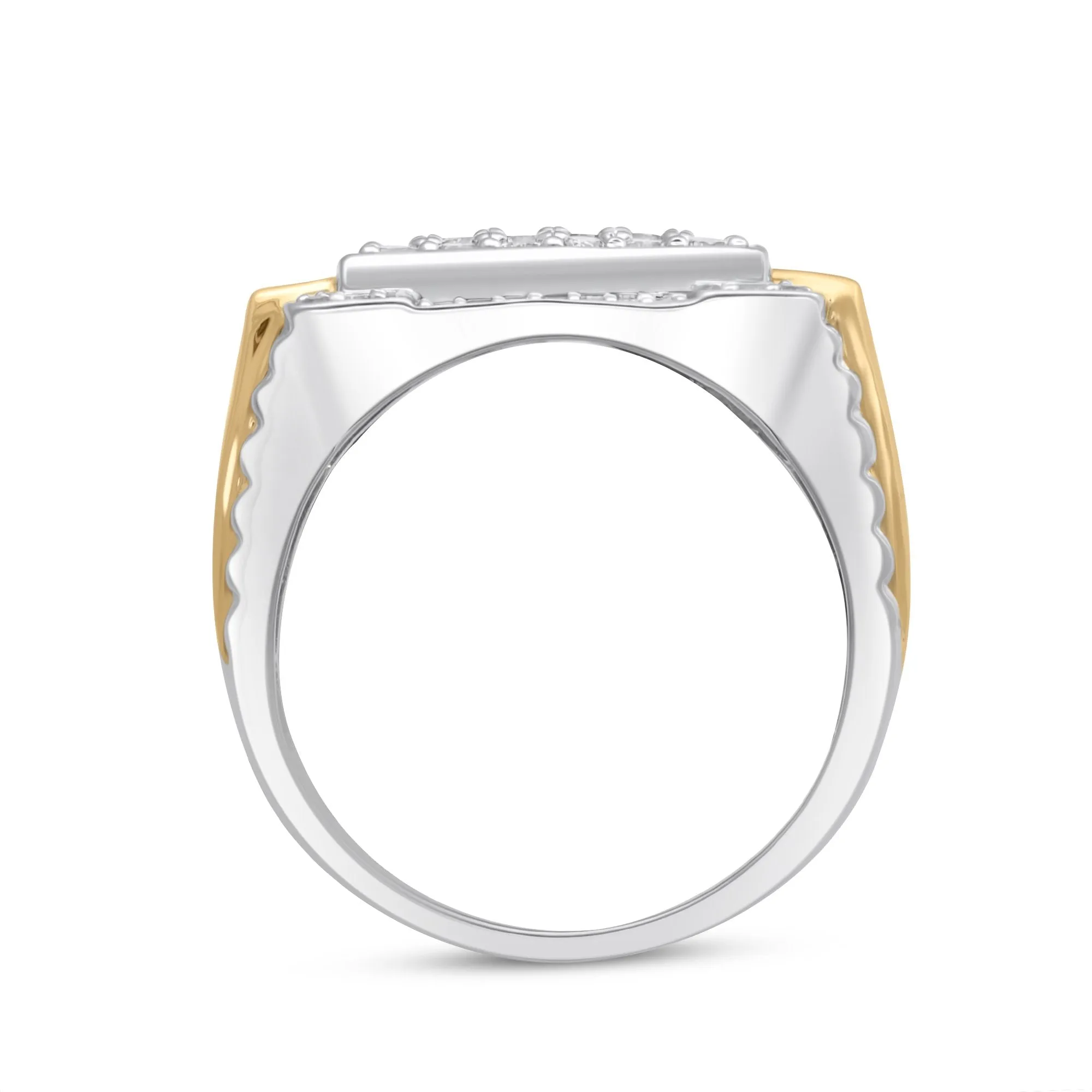 Jewelili 10K Yellow and White Gold With 1.00 CTTW Natural White Round Diamonds Men's Ring