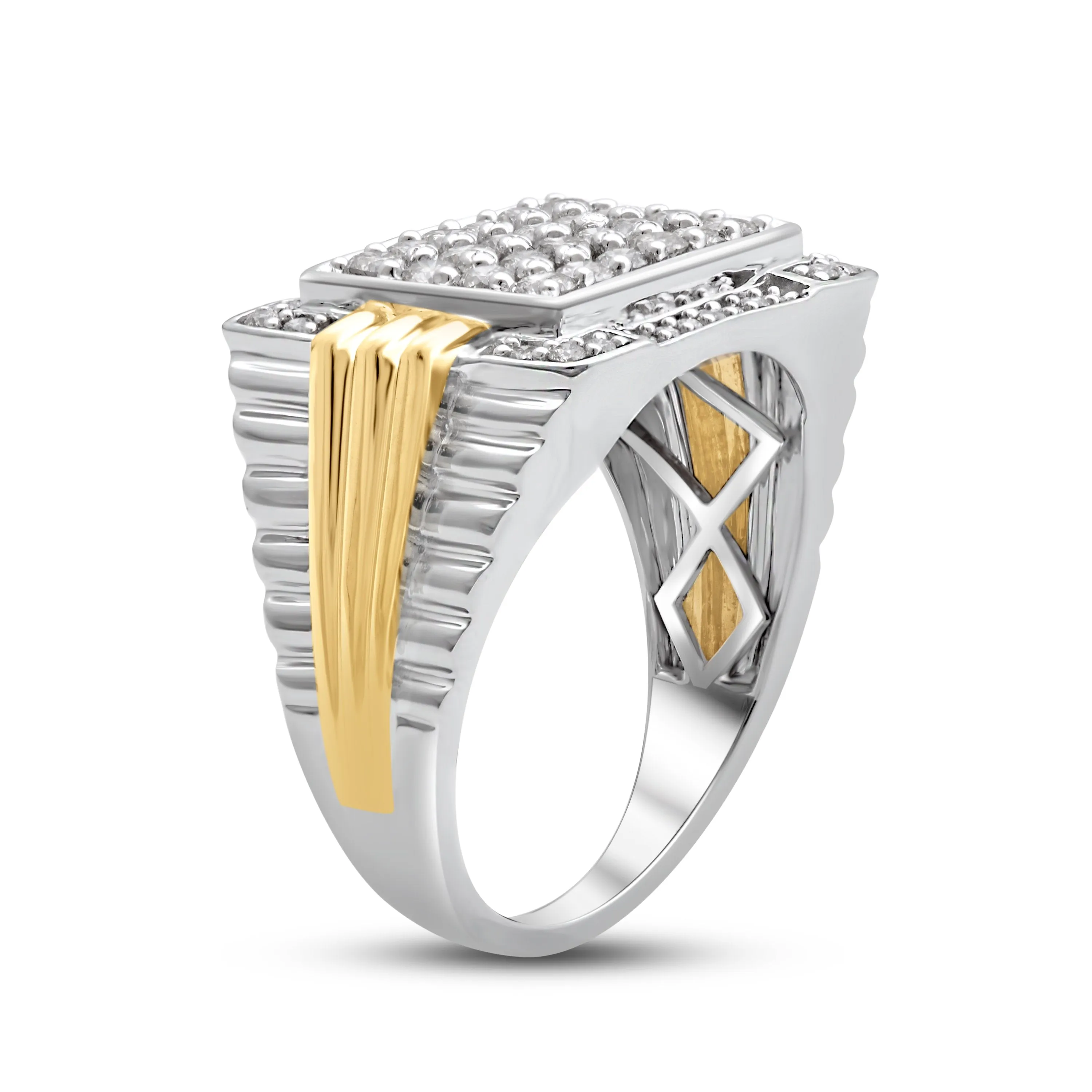 Jewelili 10K Yellow and White Gold With 1.00 CTTW Natural White Round Diamonds Men's Ring