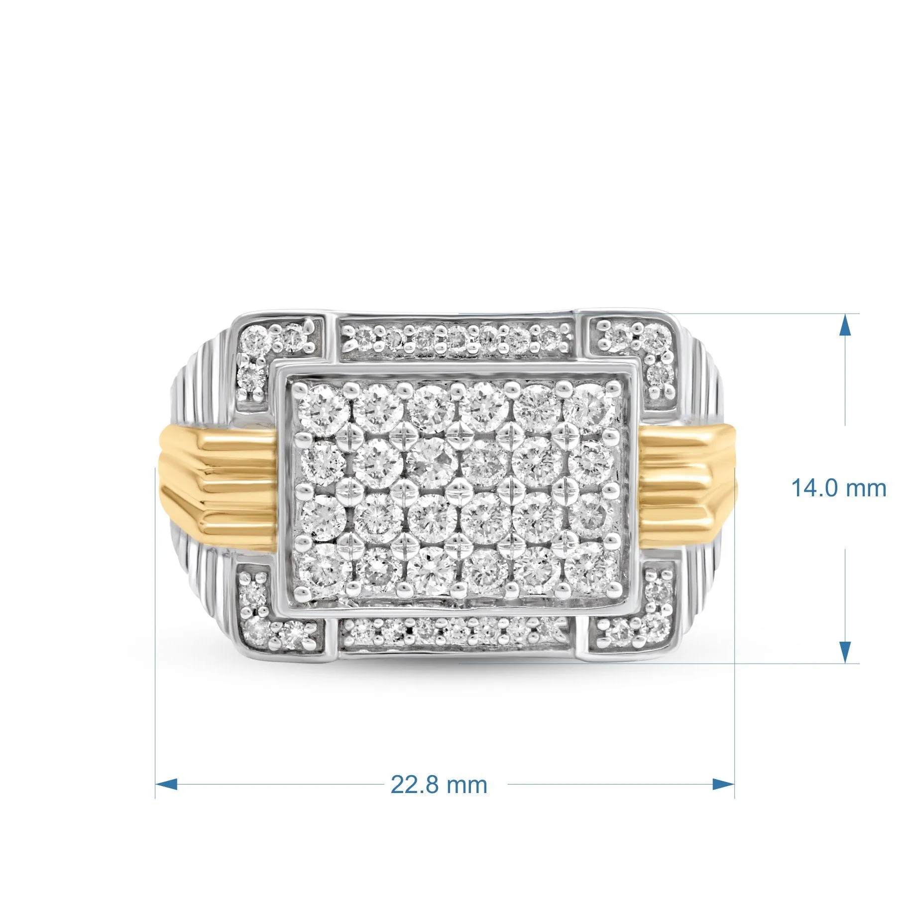 Jewelili 10K Yellow and White Gold With 1.00 CTTW Natural White Round Diamonds Men's Ring