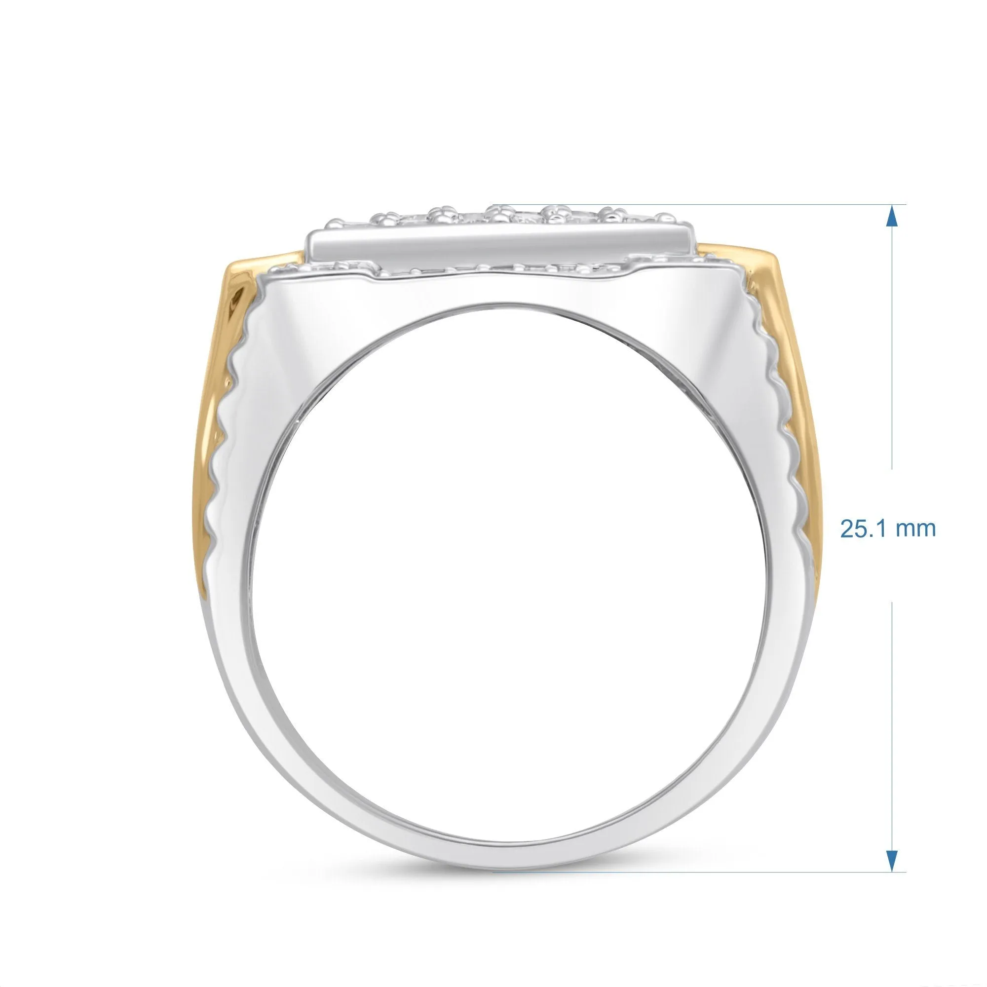 Jewelili 10K Yellow and White Gold With 1.00 CTTW Natural White Round Diamonds Men's Ring