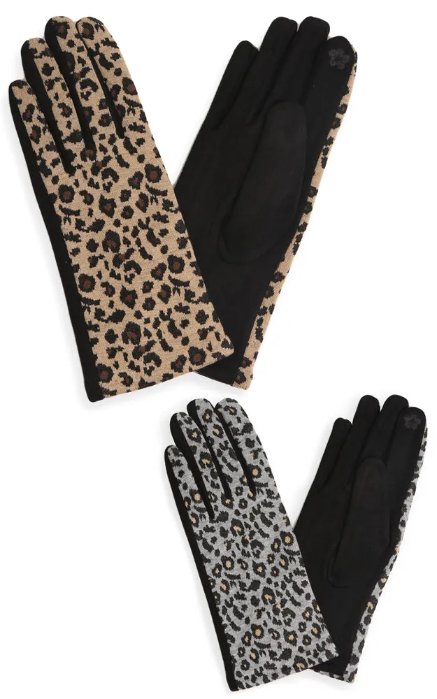 JG866 Leopard Pattern Screen Touch Gloves (12prs Pack)