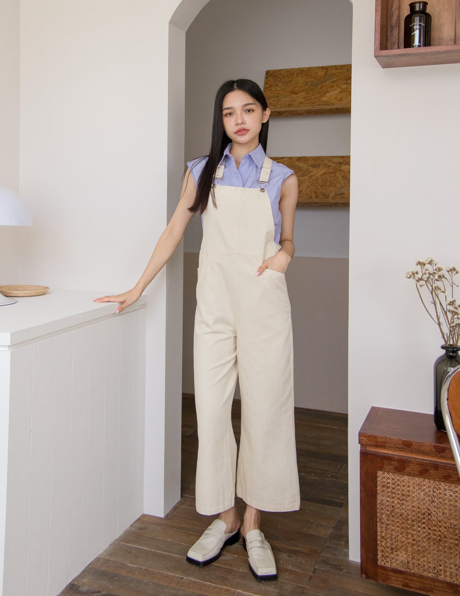 Kalyn Denim Overalls in Cream