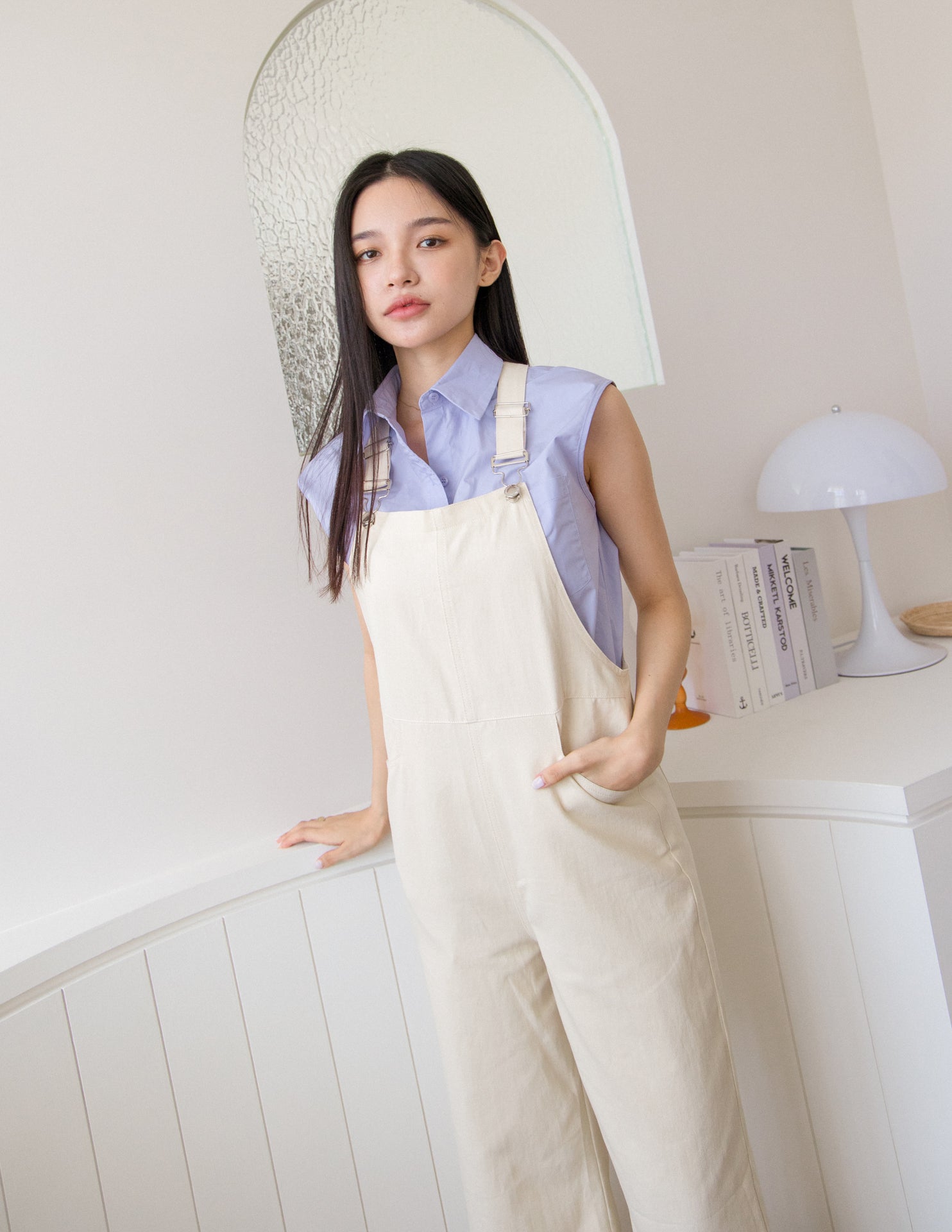 Kalyn Denim Overalls in Cream