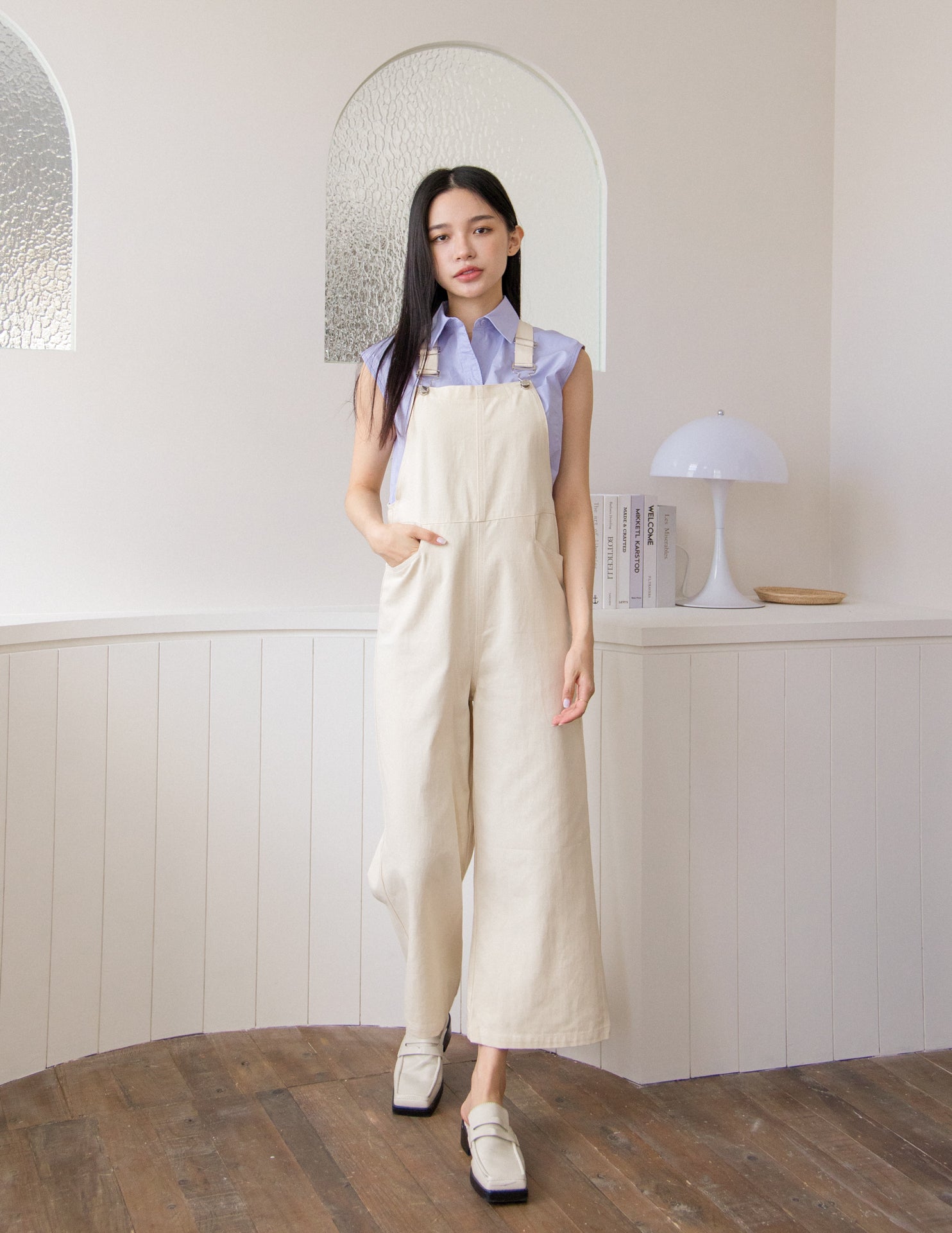 Kalyn Denim Overalls in Cream