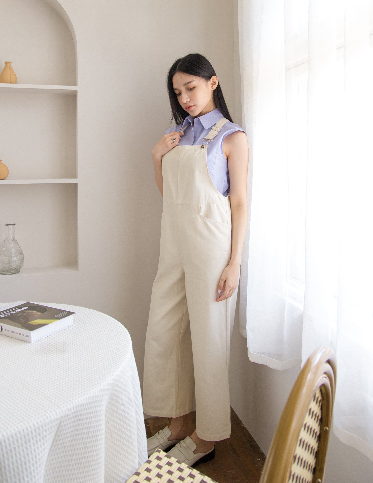 Kalyn Denim Overalls in Cream