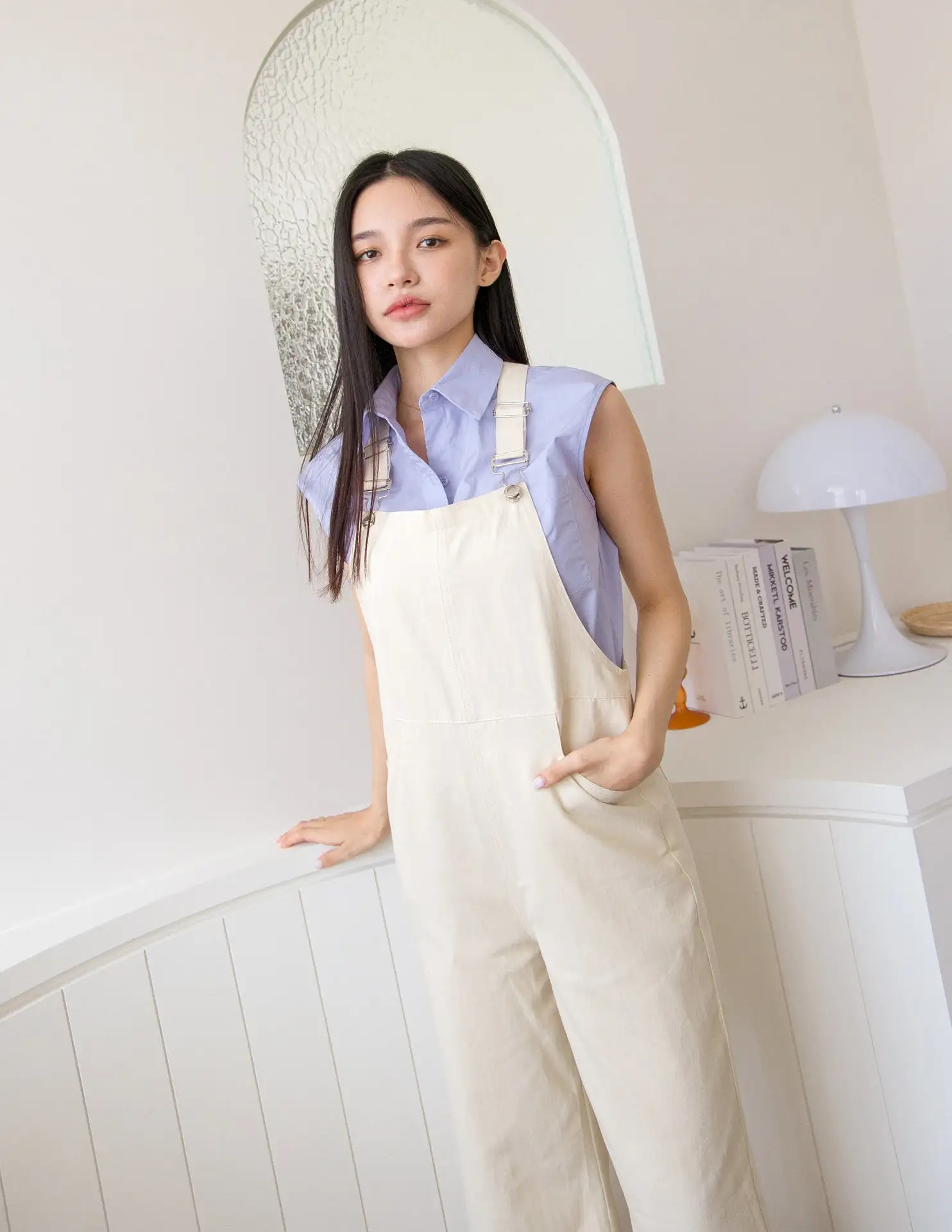 Kalyn Denim Overalls in Cream