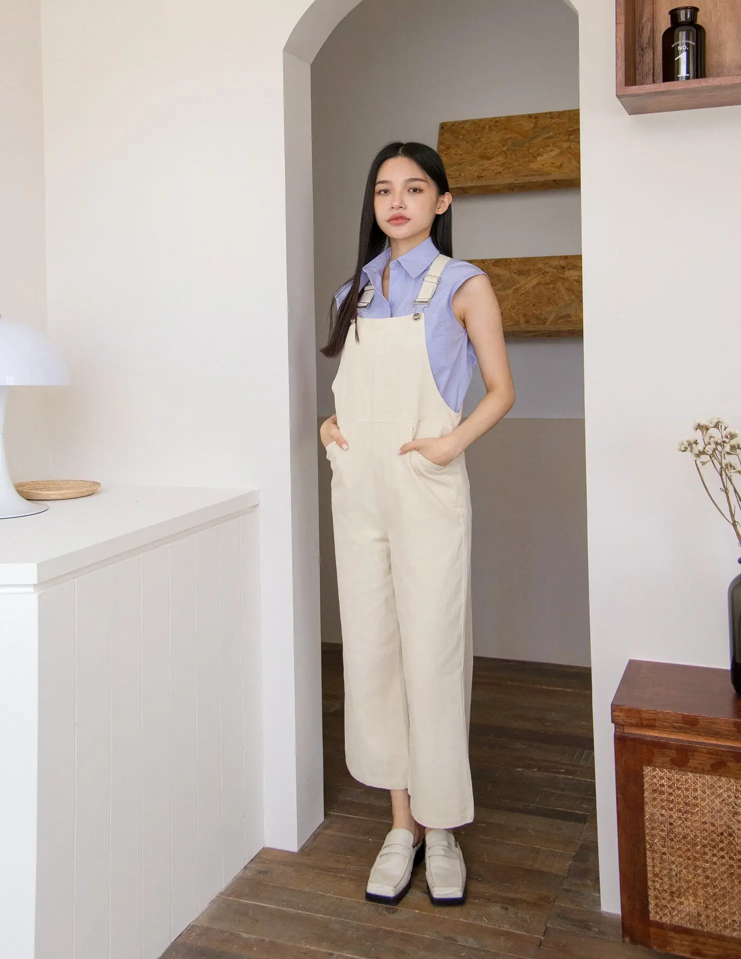 Kalyn Denim Overalls in Cream