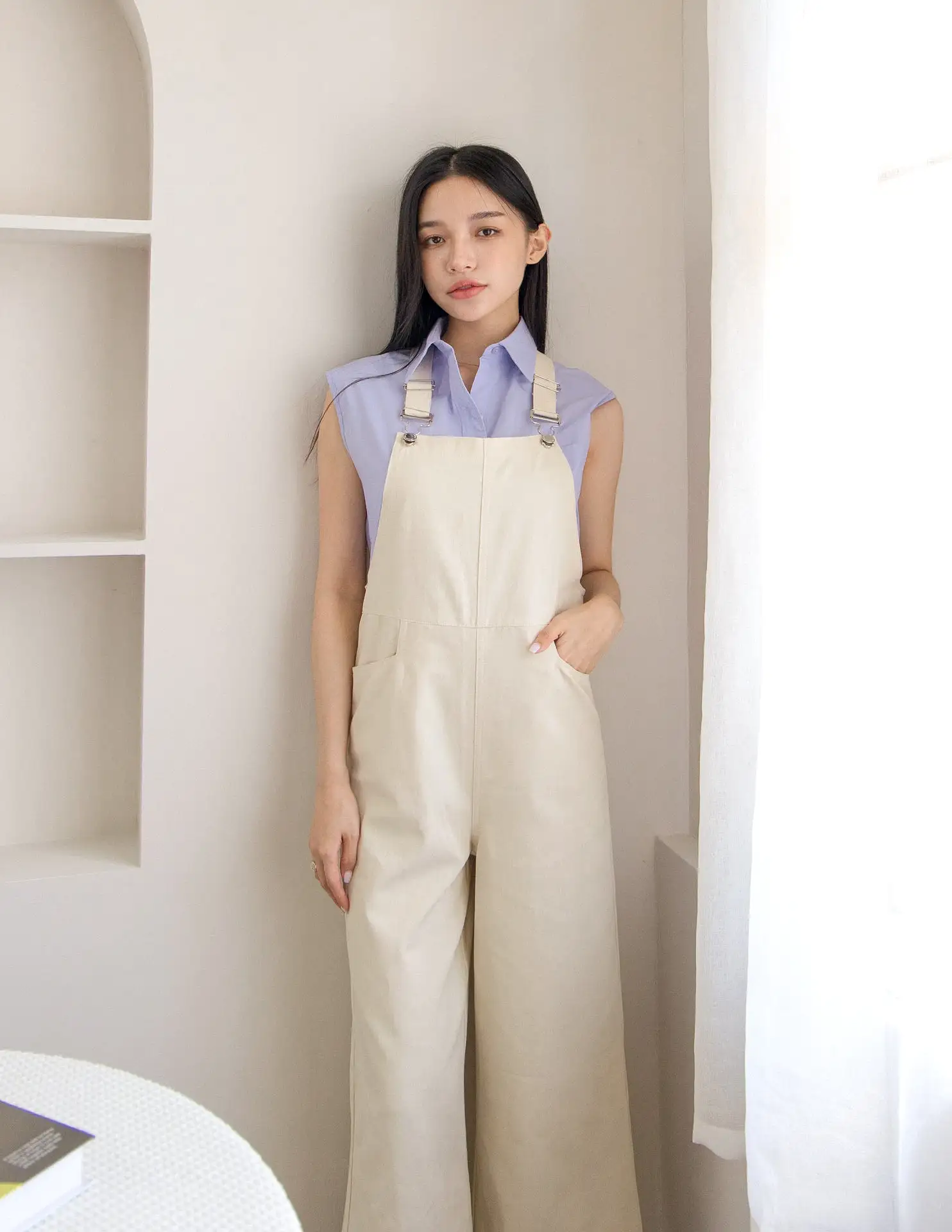 Kalyn Denim Overalls in Cream