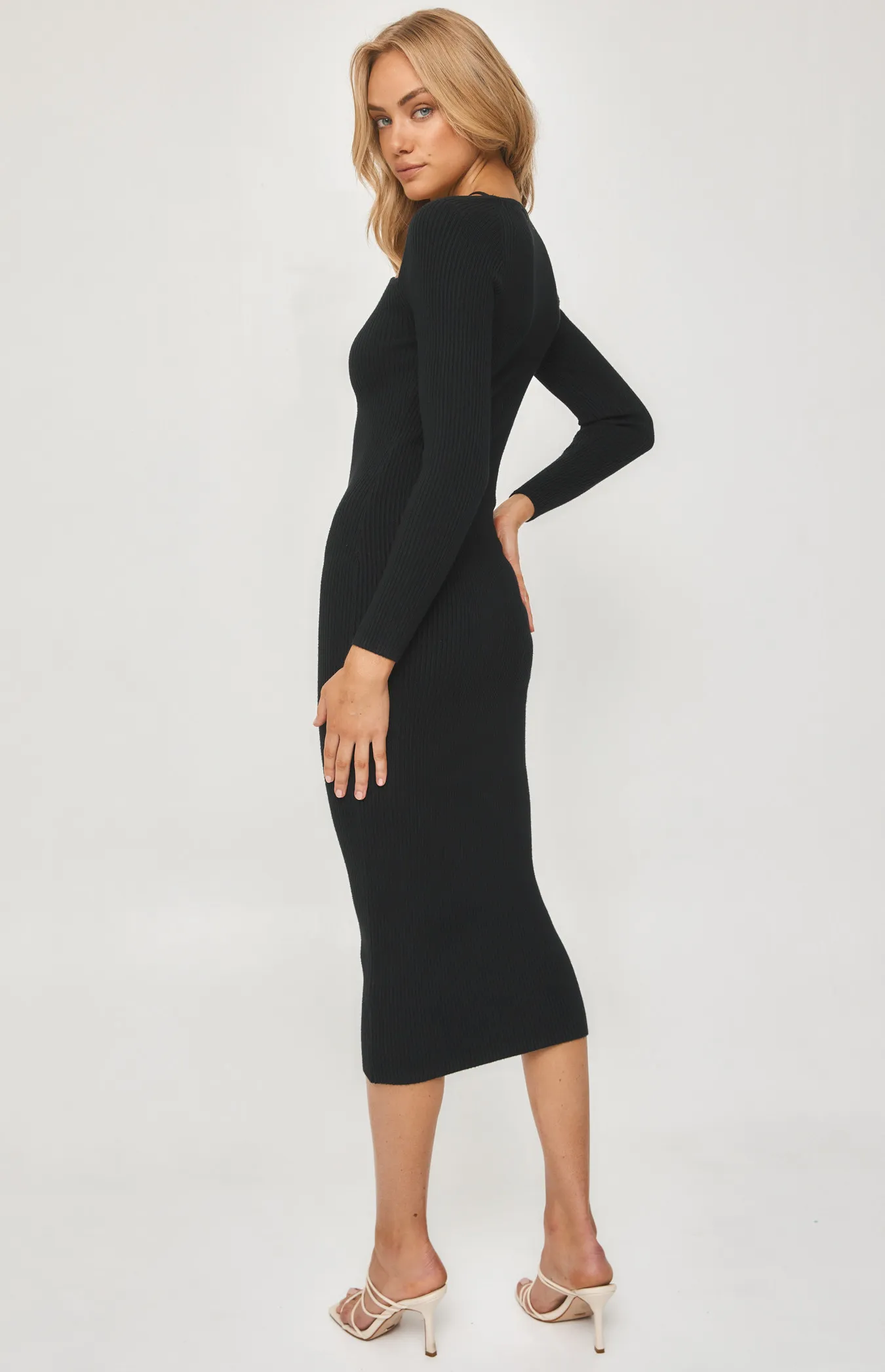 Knit Midi Dress with Neckline Cut Out Detail (WKN341) 