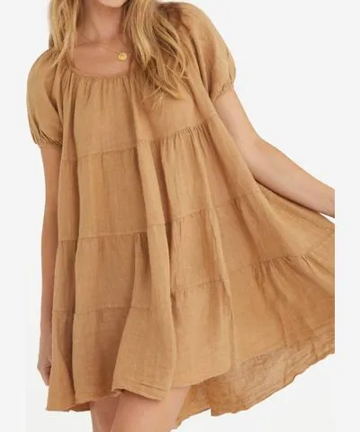 Le Marche Sabrina Linen Dress In Camel