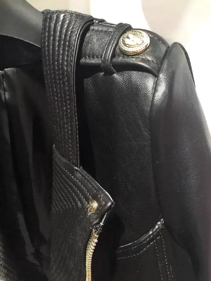 Leather Golden Trim Stitch Detail Jacket