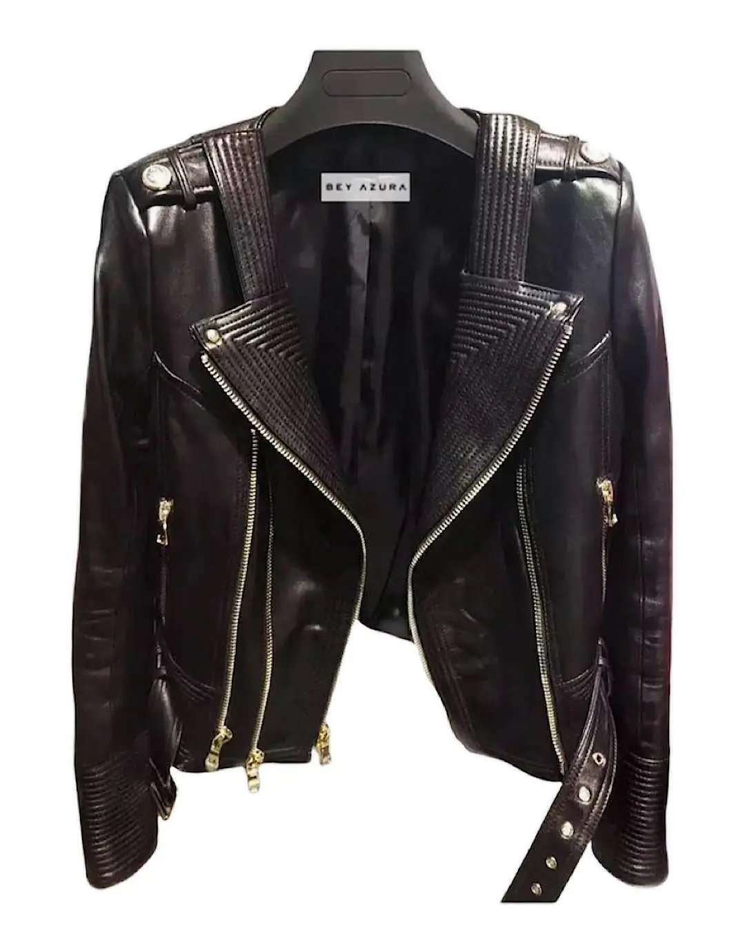 Leather Golden Trim Stitch Detail Jacket