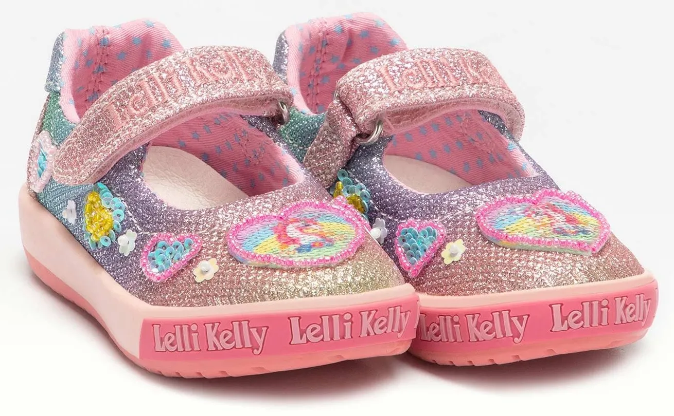 Lelli Kelly LK 2024 Unicorn Hearts Multi Glitter Baby Dolly Shoes