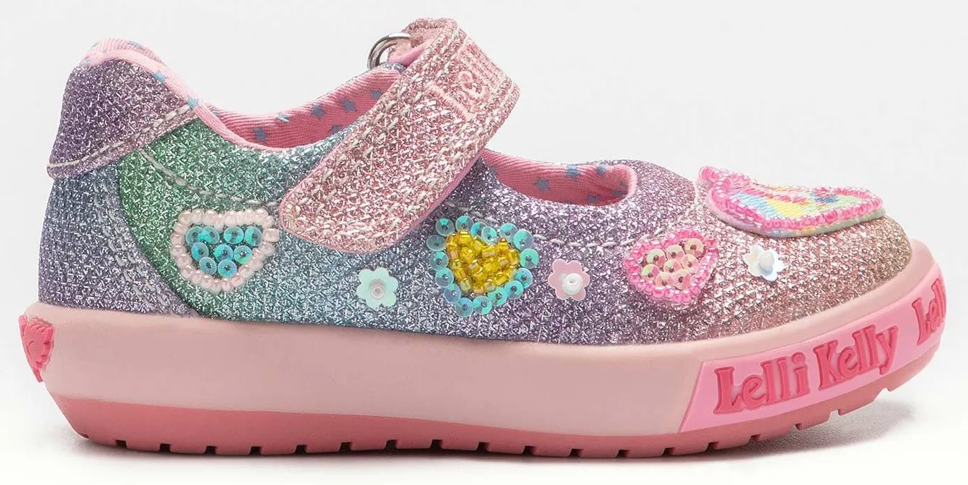 Lelli Kelly LK 2024 Unicorn Hearts Multi Glitter Baby Dolly Shoes