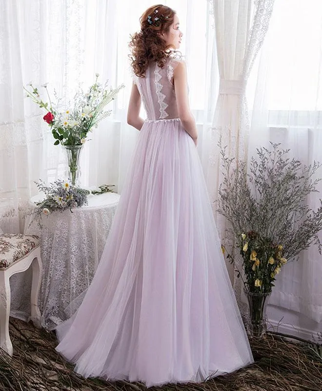 Light Lavender Tulle with Lace Long Evening Dress, Elegant Prom Dress Formal Dress