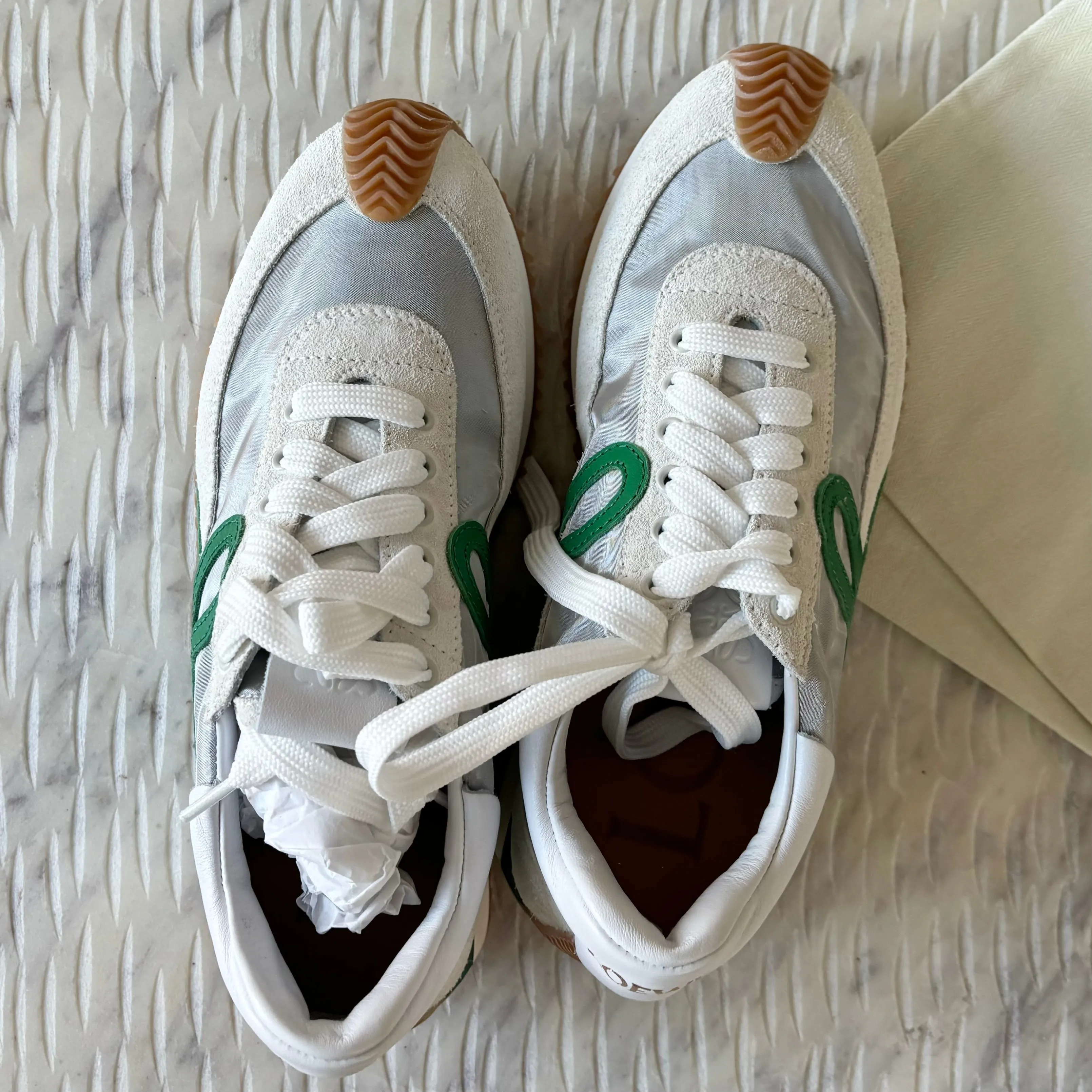 Loewe White/Green Suede/Mesh 'Flow' Sneakers Size 35