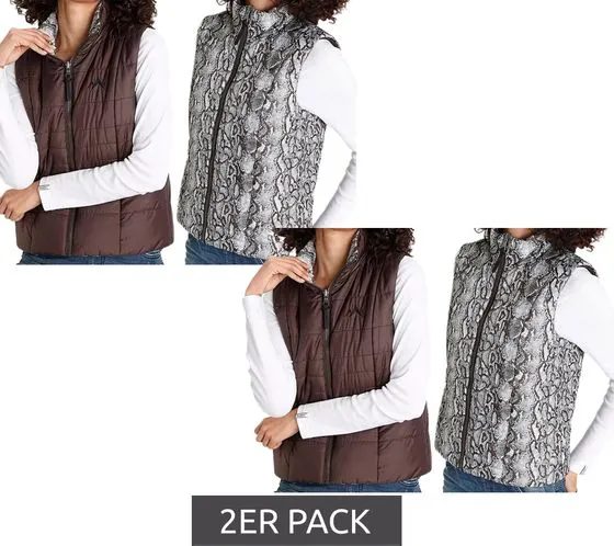 Lot de 2 gilets réversibles femme ALPENBLITZ, gilet matelassé uni et imprimé all-over 48569704 marron/noir/blanc