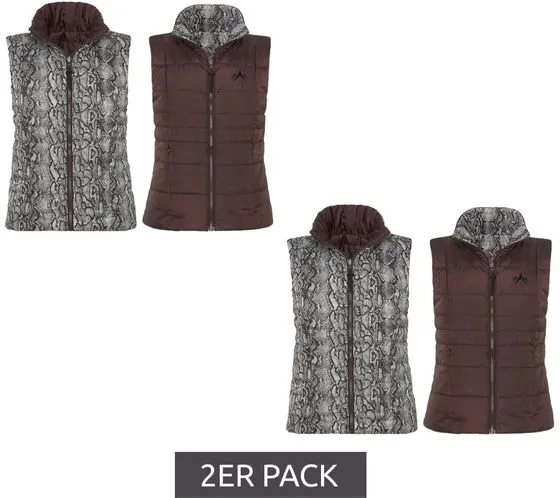 Lot de 2 gilets réversibles femme ALPENBLITZ, gilet matelassé uni et imprimé all-over 48569704 marron/noir/blanc