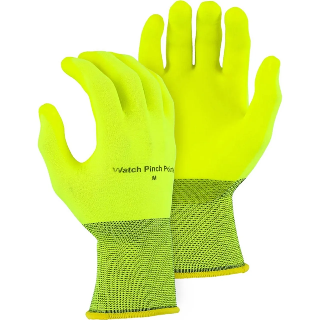 Majestic Box of 12 Pair Hi Vis Yellow SuperDex Crinkle Finish Gloves 3368HVY