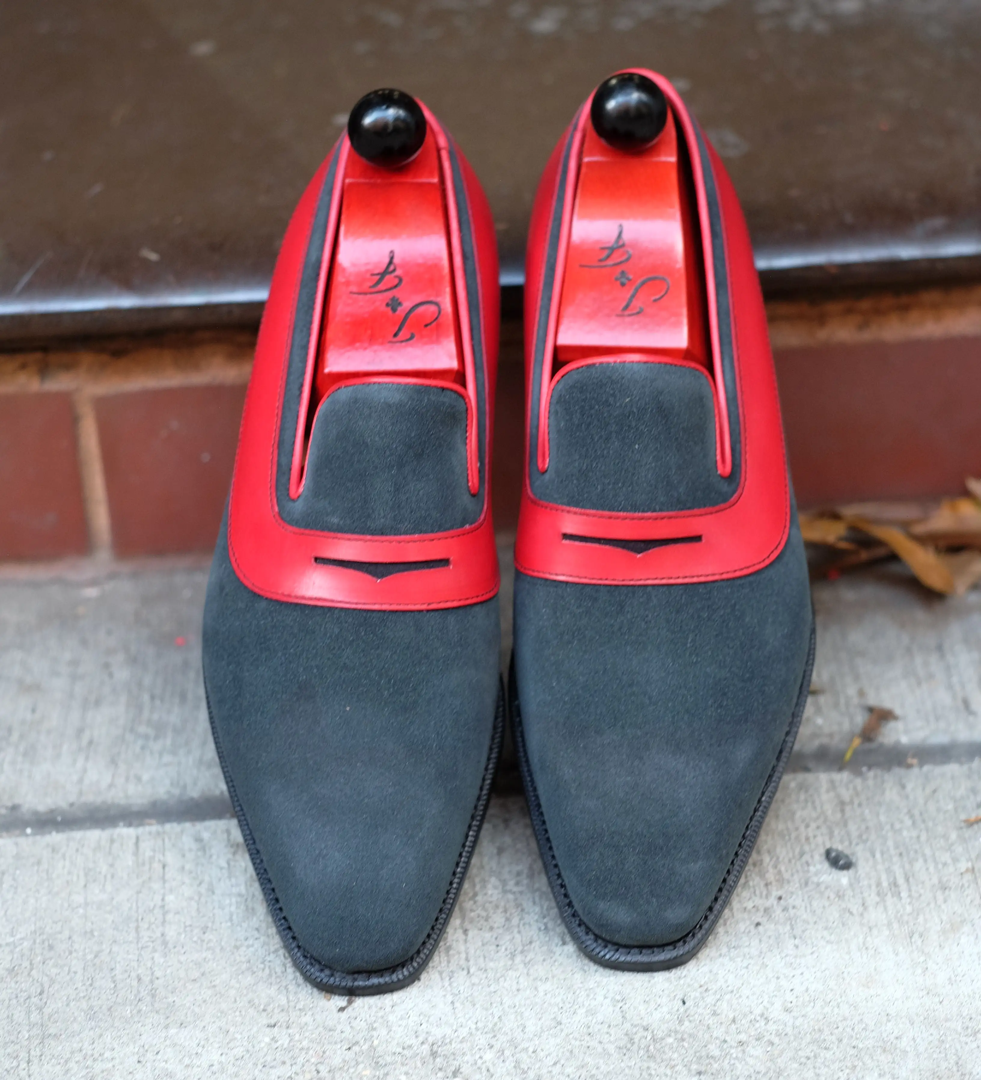 Marcos - MTO - Charcoal Suede / Red Calf - LPB Last - Single Leather Sole