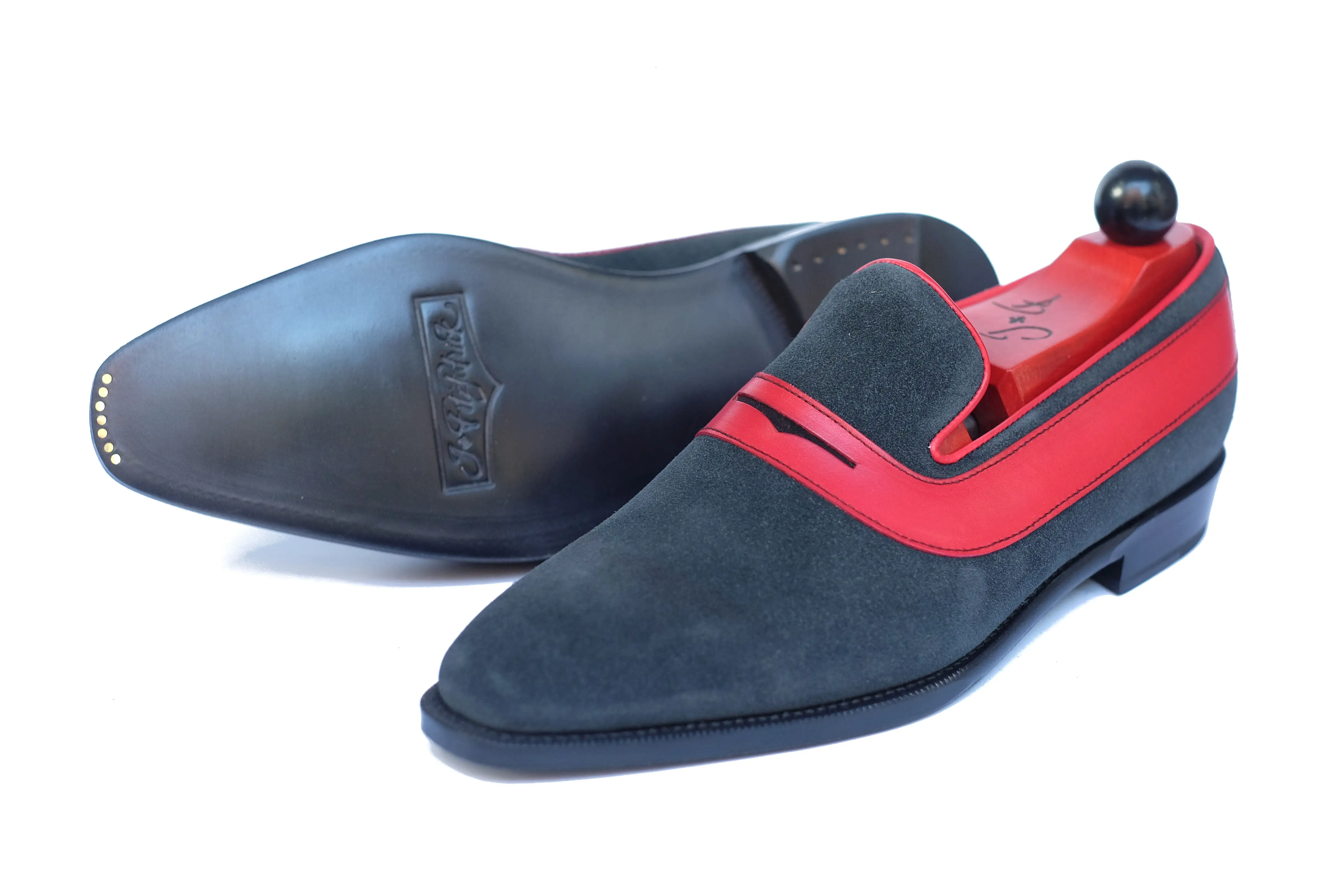 Marcos - MTO - Charcoal Suede / Red Calf - LPB Last - Single Leather Sole