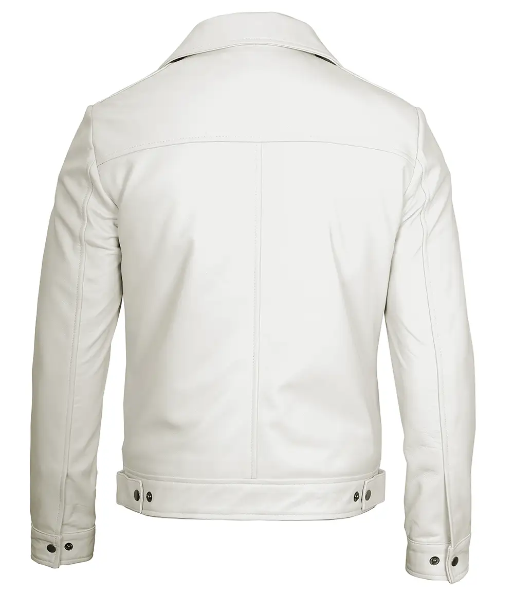 Men Off White Real Leather Harrington Jacket