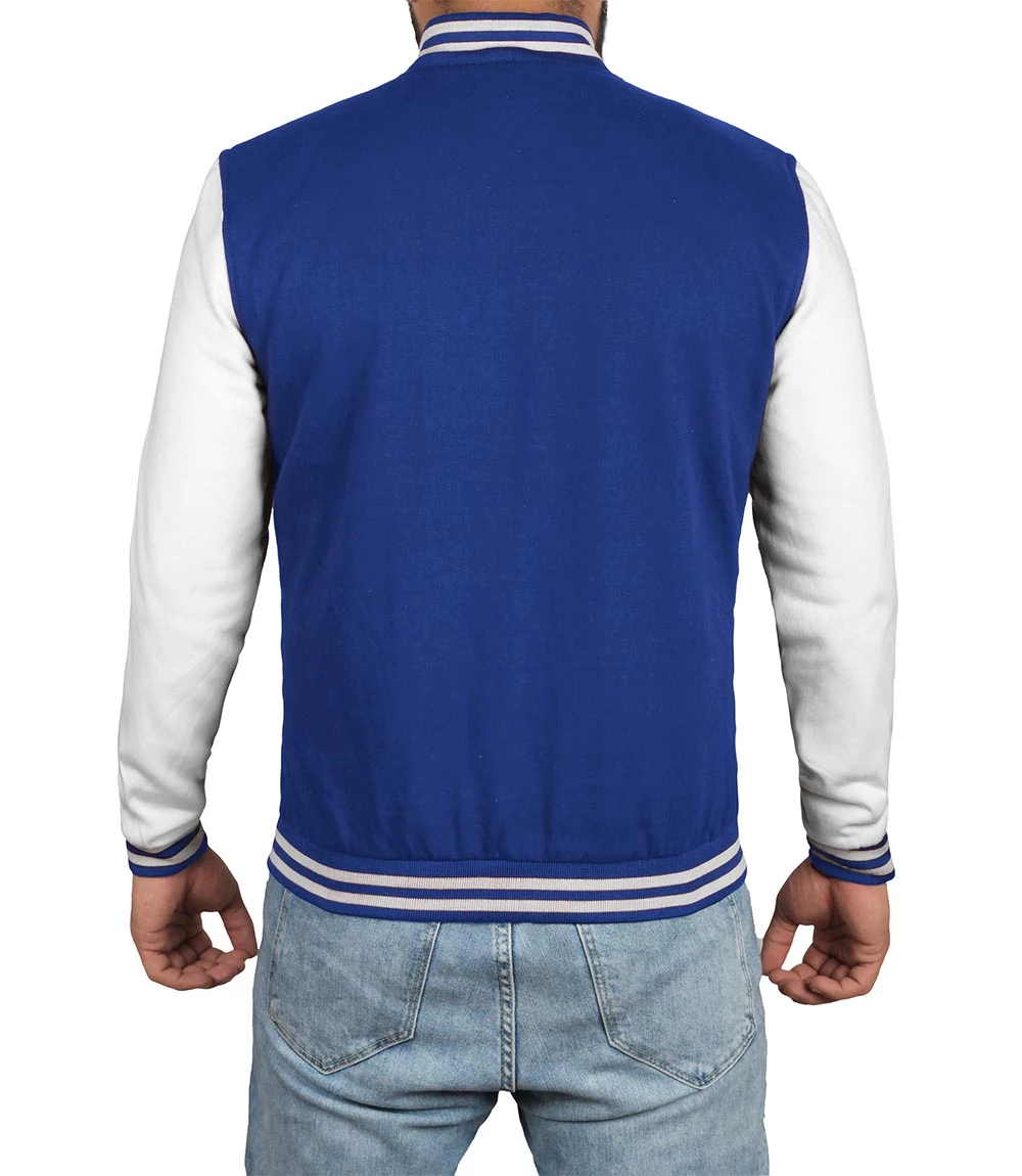 Men's Grey and Royal Blue Varsity Jacket - Letterman Style