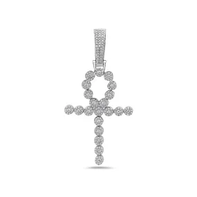 Men's 14K White Gold Ankh Pendant with 1.10 CT Diamonds