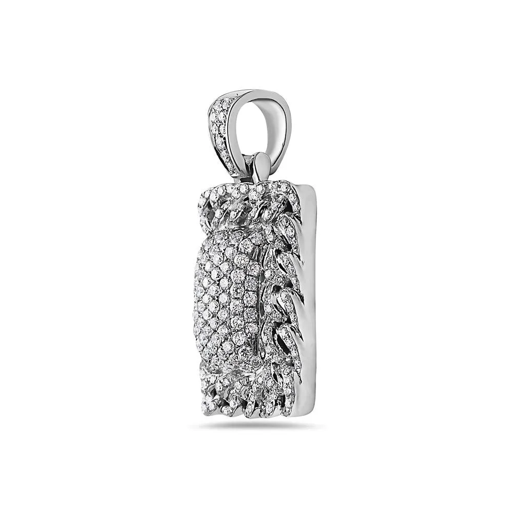 Men's 14K White Gold Cuban Link Dog Tag with 1.70 CT Diamonds