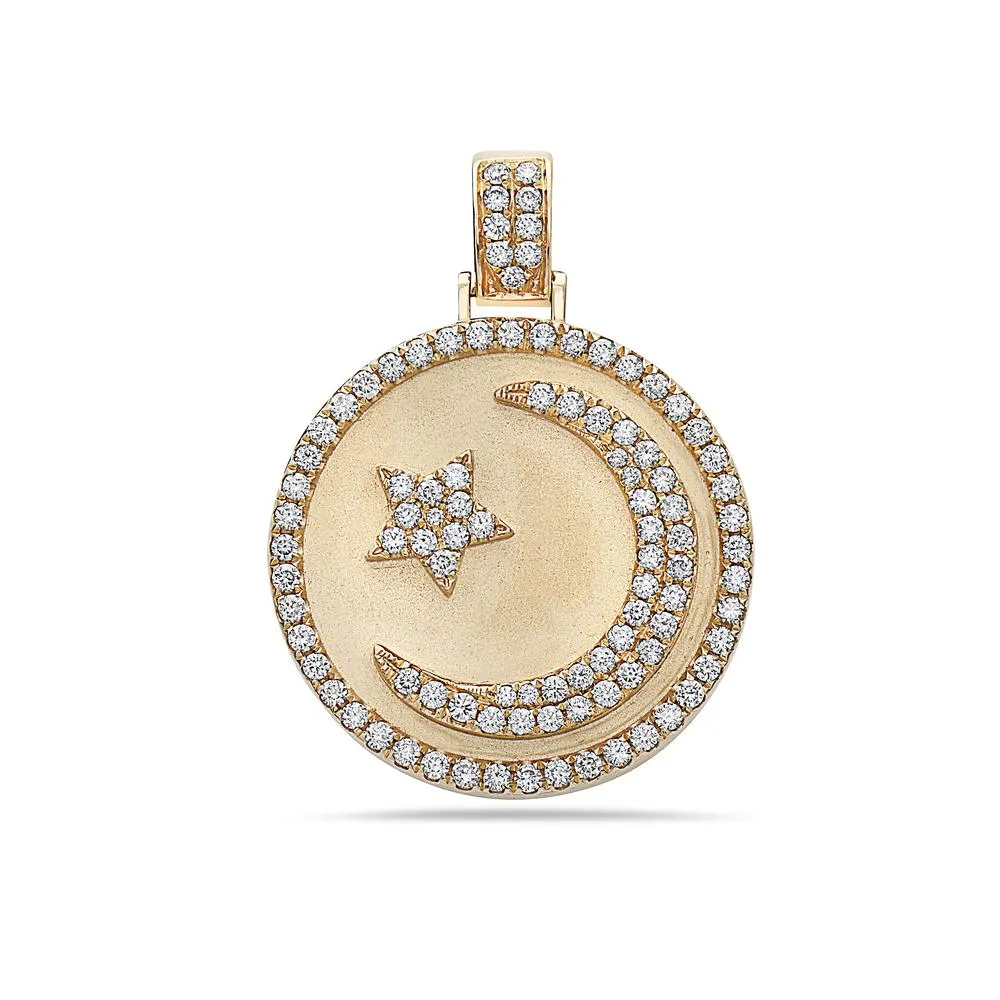 Men's 14K Yellow Gold Islam Pendant with 1.17 CT Diamonds