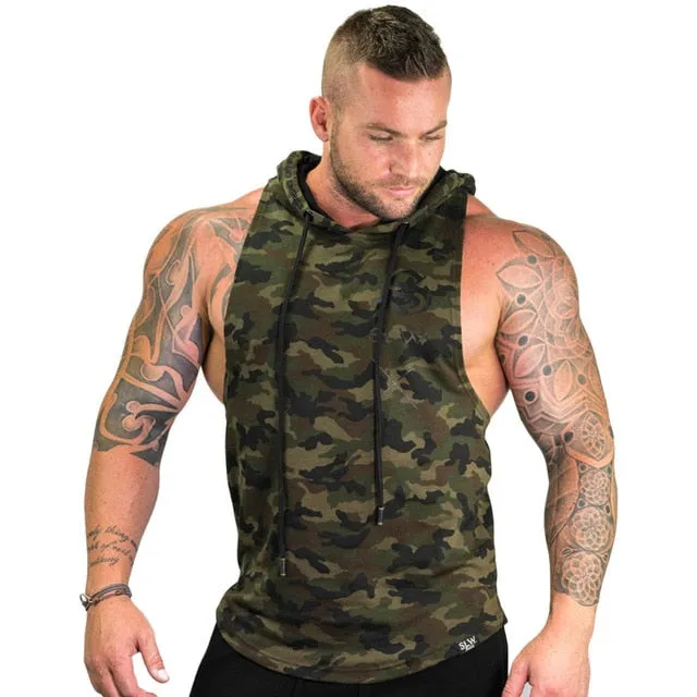 Mens Camouflage Bodybuilding Tank Hoodies