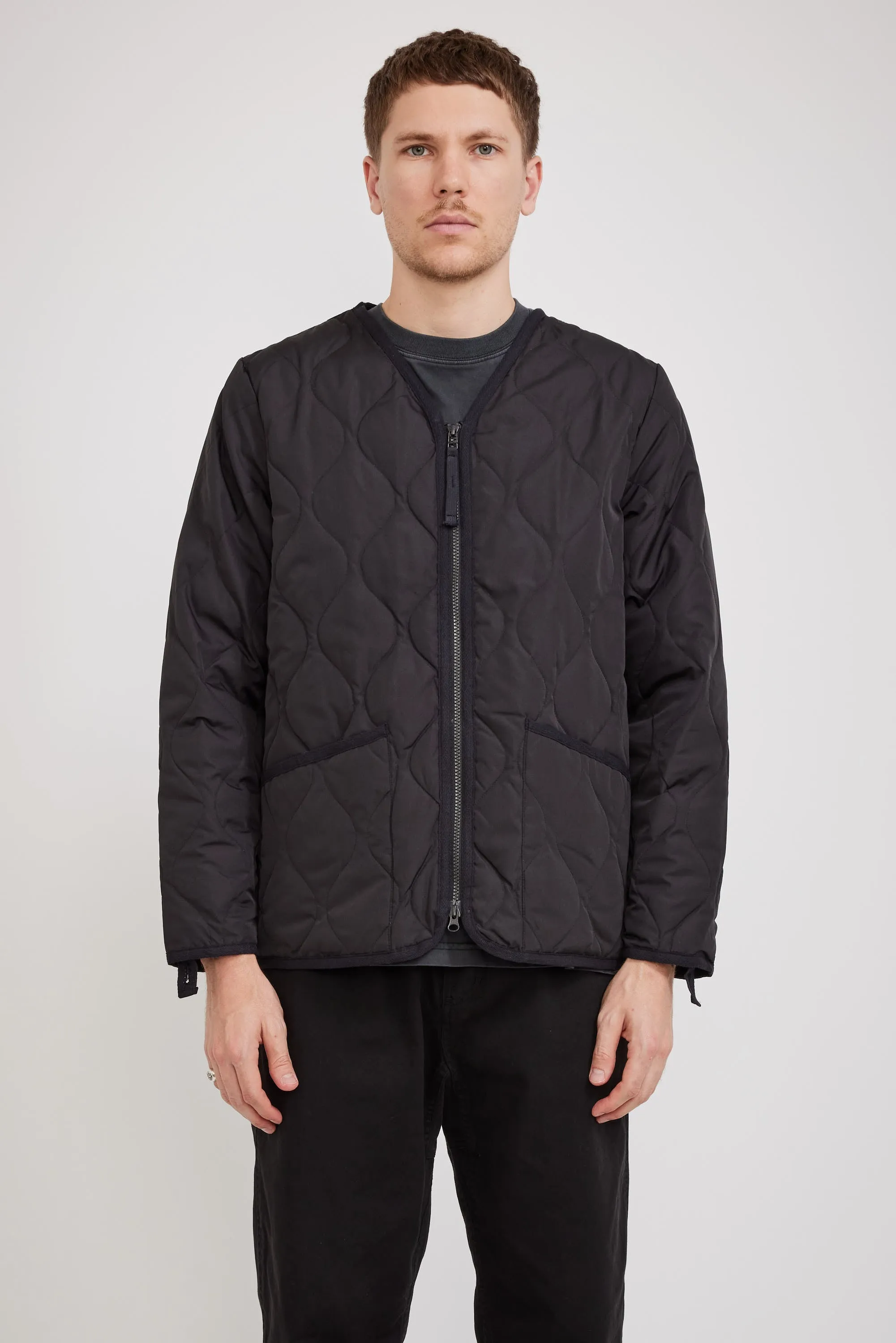 Military Zip V Neck Down Jacket Black