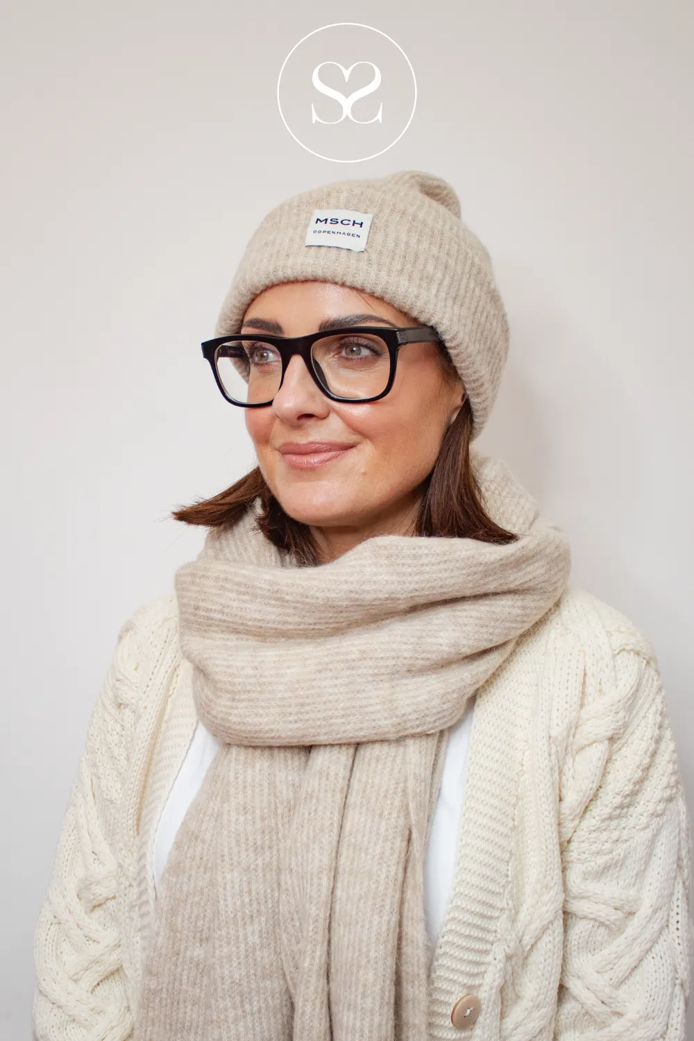 MOSS COPENHAGEN HOPE TAUPE BEANIE HAT