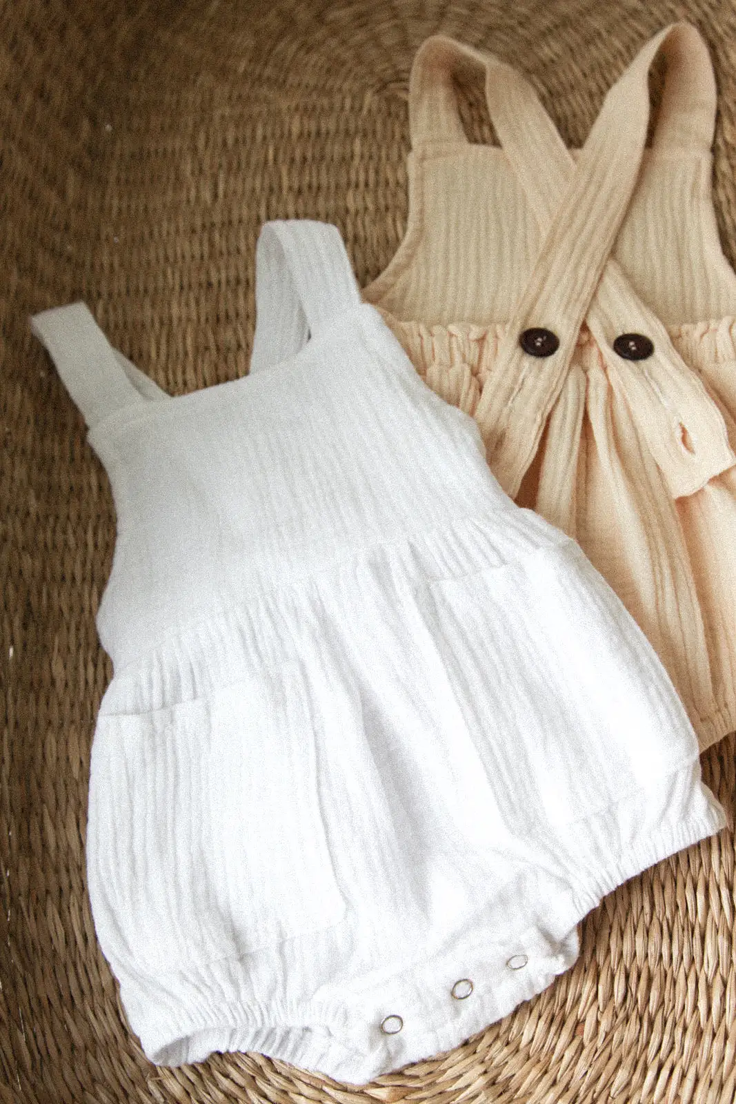 Muslin Textured Pocket Dungarees Romper