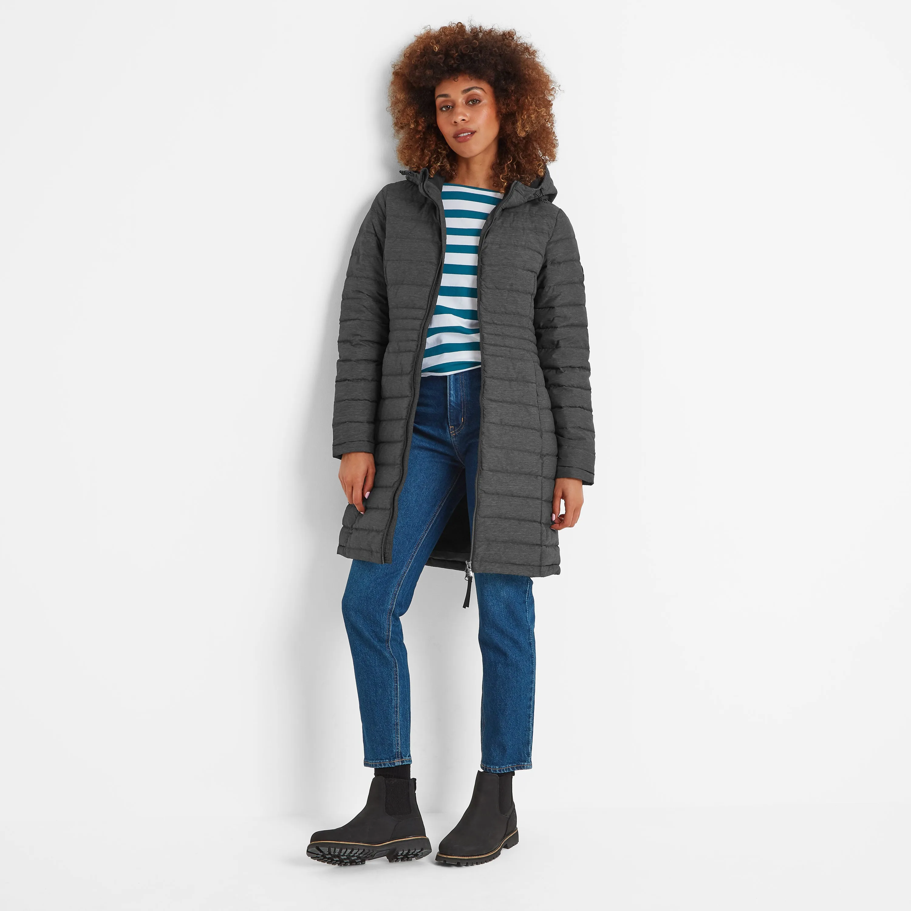 Nanton Womens Long Down Jacket - Dark Grey Marl