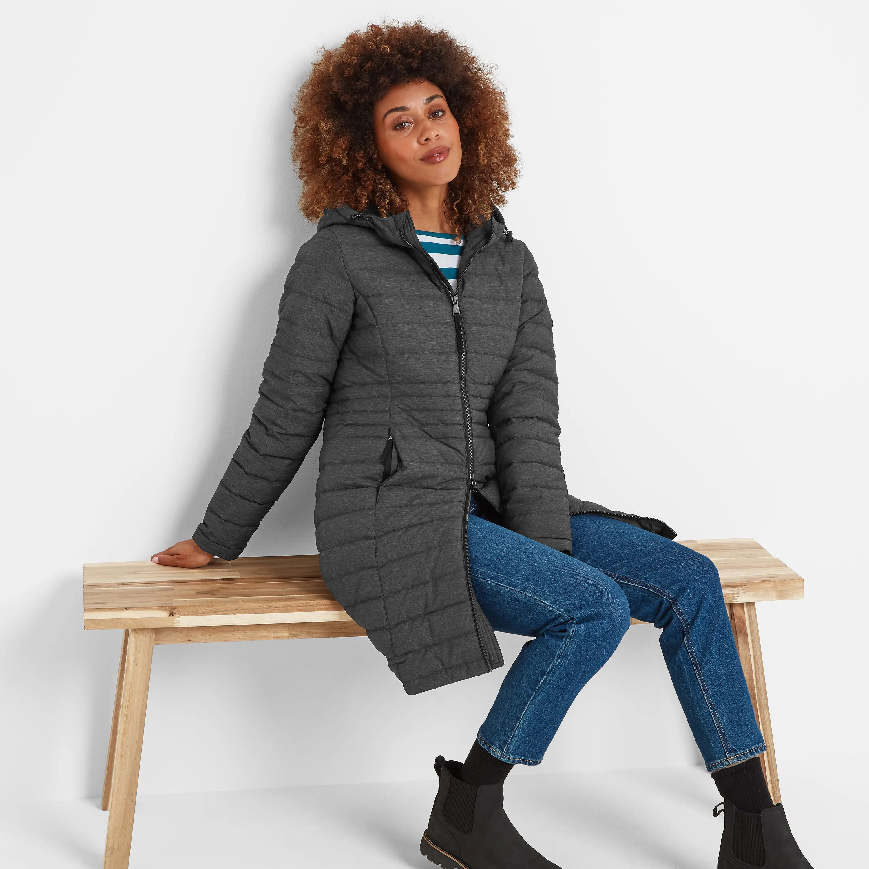 Nanton Womens Long Down Jacket - Dark Grey Marl