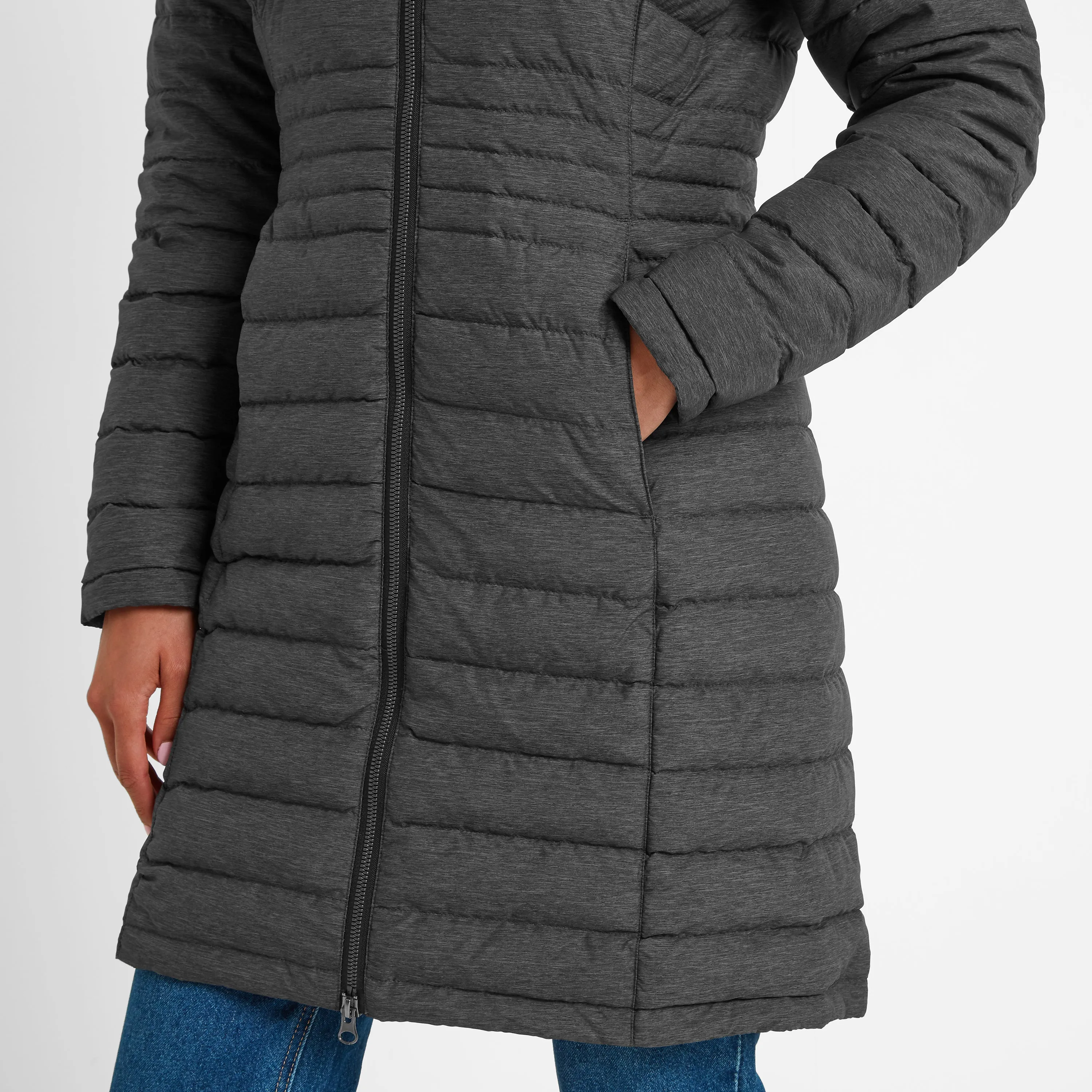 Nanton Womens Long Down Jacket - Dark Grey Marl