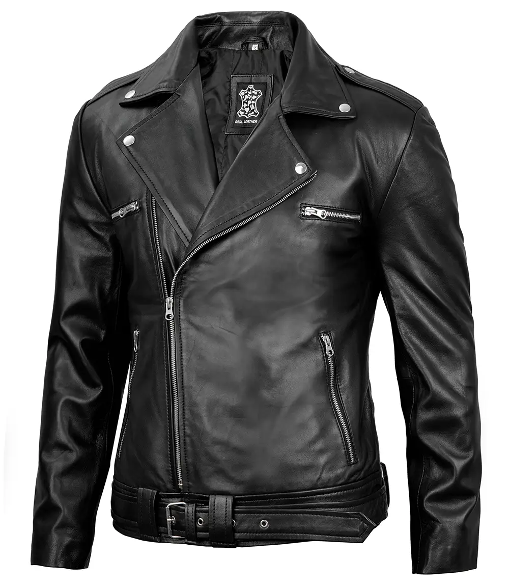 Negan Men's Black Leather Biker Jacket