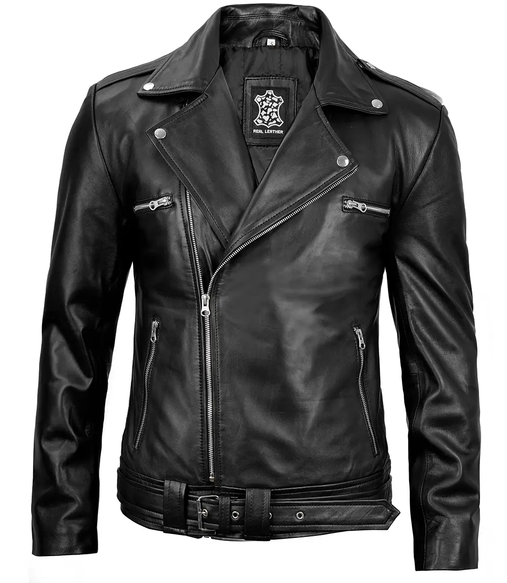 Negan Men's Black Leather Biker Jacket