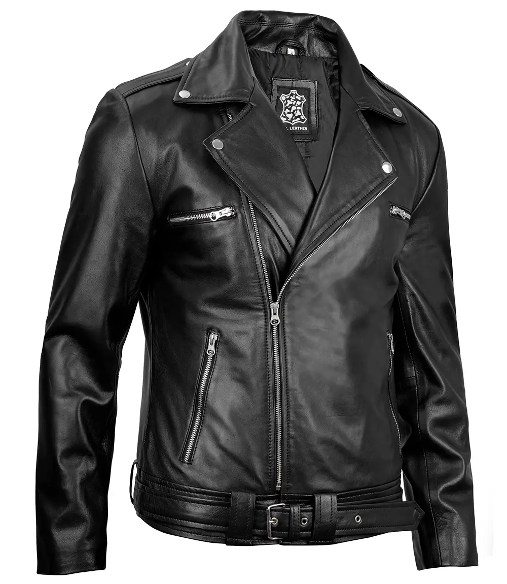 Negan Men's Black Leather Biker Jacket